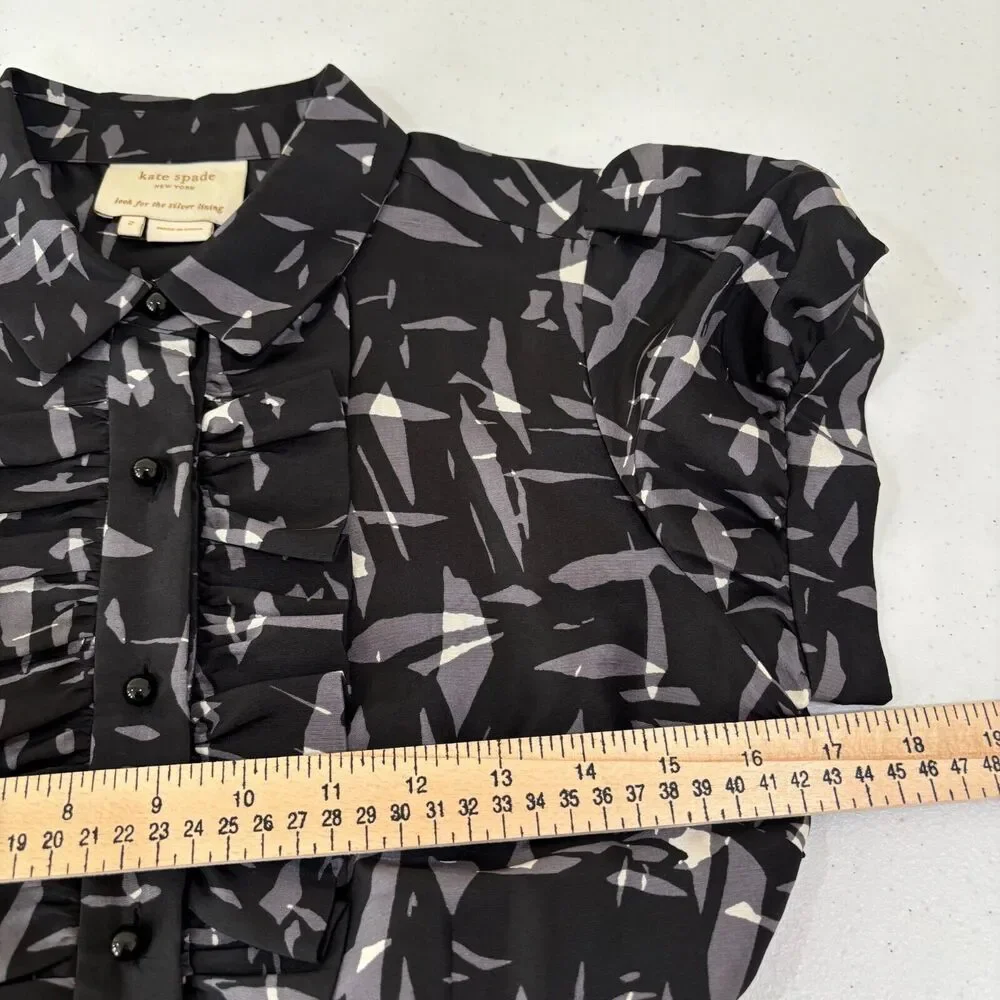 Kate Spade Nelli 100% Silk Fit Flare Dress sz 2 Black Gray Abstract Print Career